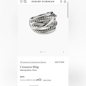 David Yurman Sterling Silver Crossover ring Size 9.5